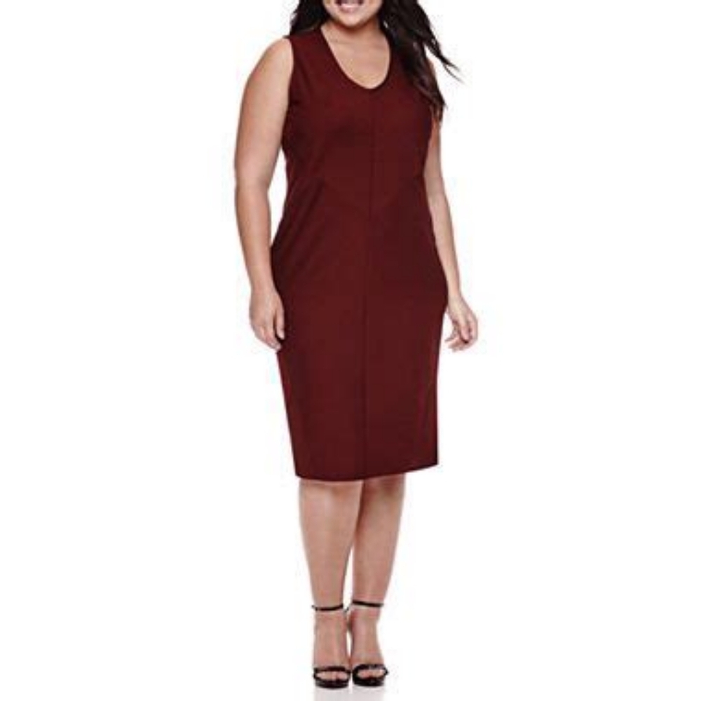 Worthington Maroon Berry Textured Sleeveless Sheath Midi Dress | 24W